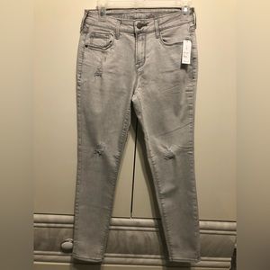 New Old Navy Gray Distressed Rockstar Mid Rise Stretch Skinny Jeans Sz 4 Regular